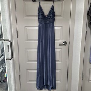 Lovely Day Deep Blue Lace Maxi Dress